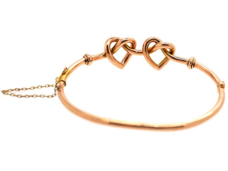 Edwardian 9ct Gold Double Heart Bangle