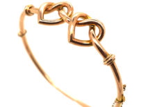 Edwardian 9ct Gold Double Heart Bangle
