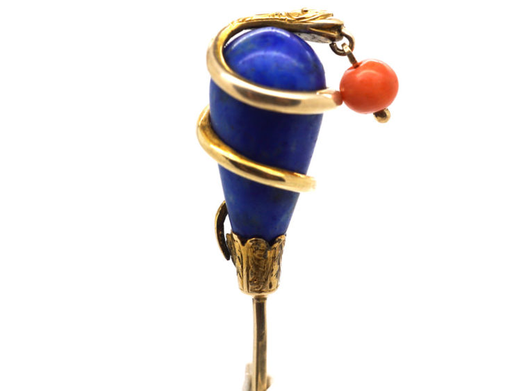 Victorian 18ct Gold , Lapis Lazuli & Coral Snake Tie Pin