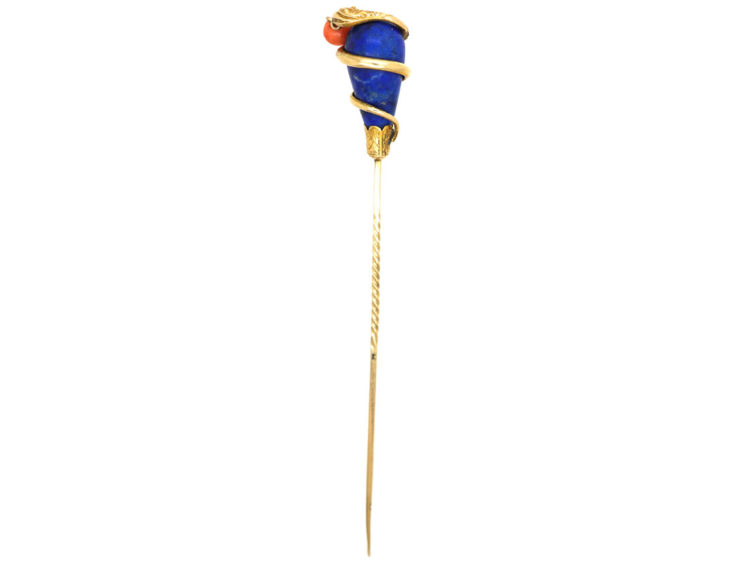 Victorian 18ct Gold , Lapis Lazuli & Coral Snake Tie Pin