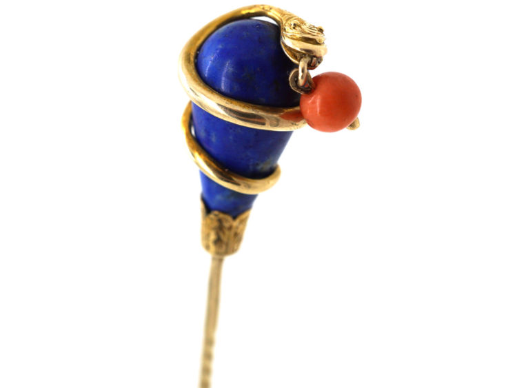Victorian 18ct Gold , Lapis Lazuli & Coral Snake Tie Pin