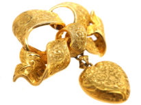 Victorian 15ct Gold Bow Brooch with Heart Drop