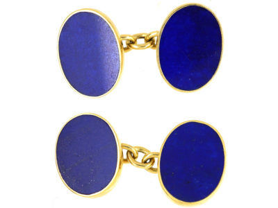 18ct Gold & Lapis Lazuli Oval Cufflinks by Cropp & Farr 18ct Gold & Lapis Lazuli Oval Cufflinks by Cropp & Farr
