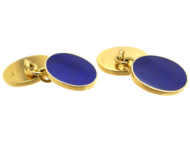 18ct Gold & Lapis Lazuli Oval Cufflinks by Cropp & Farr