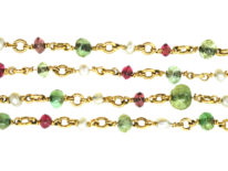 Edwardian 18ct Gold, Emerald, Ruby & Natural Pearl Chain