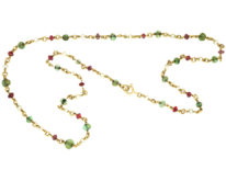 Edwardian 18ct Gold, Emerald, Ruby & Natural Pearl Chain