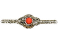 Art Deco Silver, Marcasite & Coral Brooch