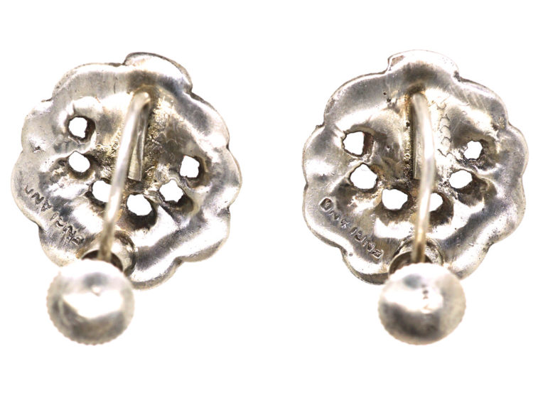 Art Deco Silver, Marcasite & Coral Screw On Earrings