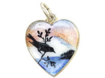 Norwegian Silver Gilt & Enamel Heart Shaped Pendant of a Bird by Ivar T. Holth