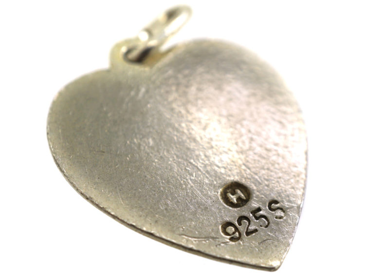 Norwegian Silver Gilt & Enamel Heart Shaped Pendant of a Bird by Ivar T. Holth