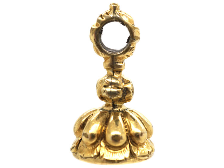 Regency Small 15ct Gold Cased Seal with Bloodstone Intaglio of a Bird Flying out of Cage