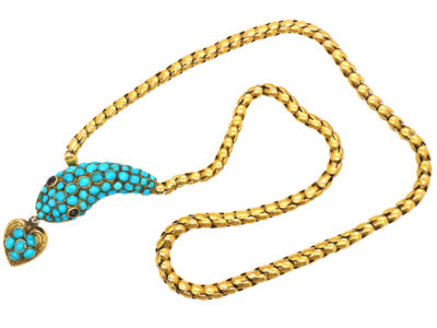 Victorian 18ct Gold Snake Necklace with Turquoise Studded Head Victorian 18ct Gold Snake Necklace with Turquoise Studded Head