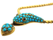 Victorian 18ct Gold Snake Necklace with Turquoise Studded Head