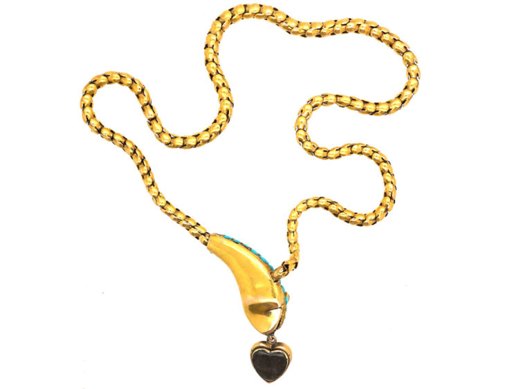 Victorian 18ct Gold Snake Necklace with Turquoise Studded Head