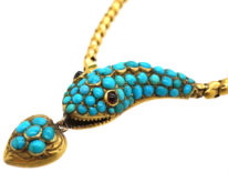 Victorian 18ct Gold Snake Necklace with Turquoise Studded Head