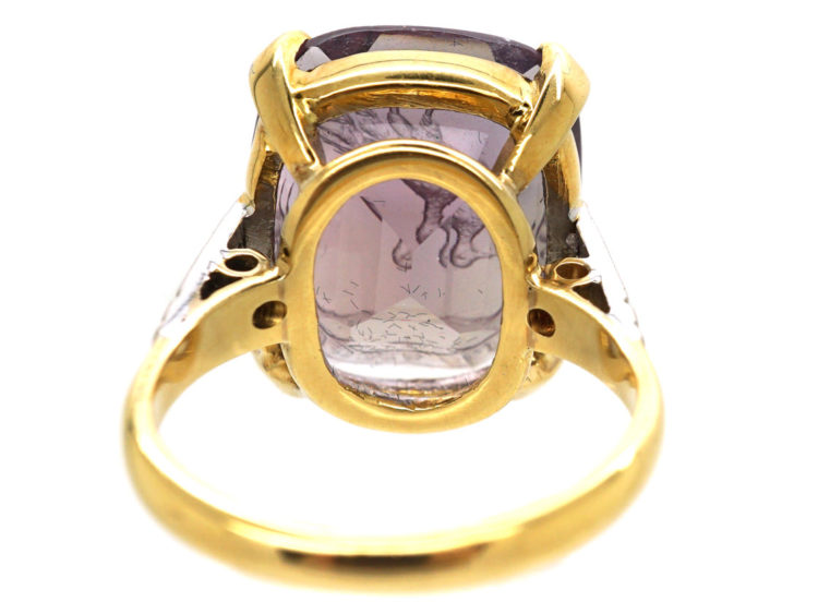 18ct Gold, Diamond & Amethyst Ring with Intaglio of a Bird
