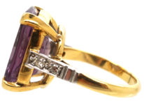 18ct Gold, Diamond & Amethyst Ring with Intaglio of a Bird