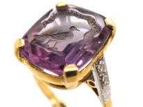 18ct Gold, Diamond & Amethyst Ring with Intaglio of a Bird