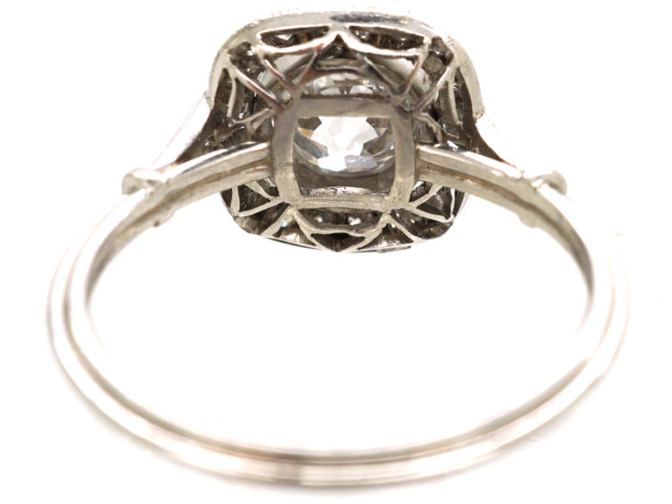 Art Deco Platinum & Diamond Solitaire Ring with Diamond Set Shoulders