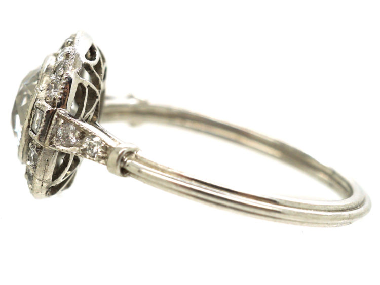 Art Deco Platinum & Diamond Solitaire Ring with Diamond Set Shoulders