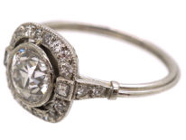 Art Deco Platinum & Diamond Solitaire Ring with Diamond Set Shoulders