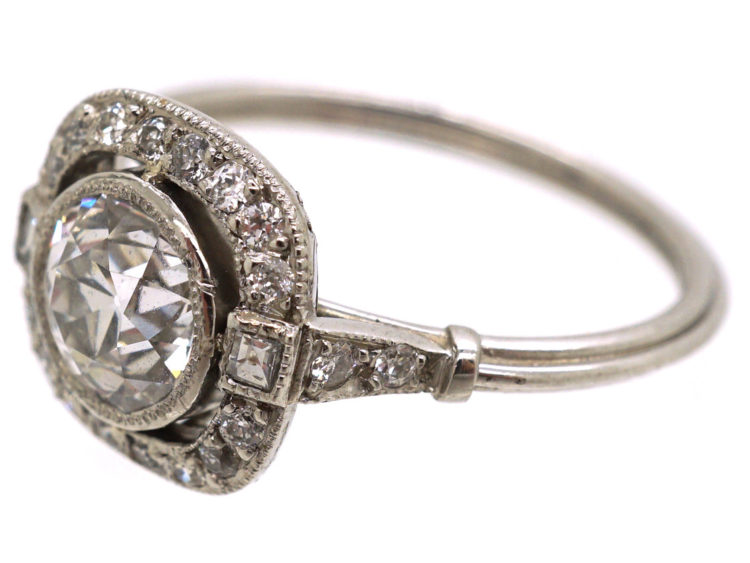 Art Deco Platinum & Diamond Solitaire Ring with Diamond Set Shoulders