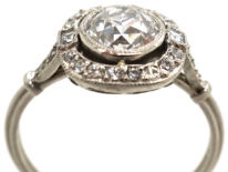 Art Deco Platinum & Diamond Solitaire Ring with Diamond Set Shoulders