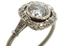 Art Deco Platinum & Diamond Solitaire Ring with Diamond Set Shoulders