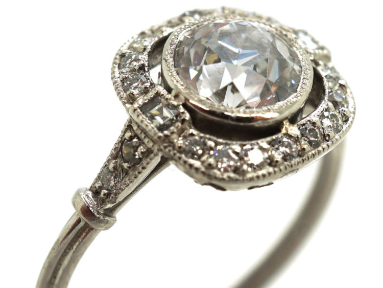 Art Deco Platinum & Diamond Solitaire Ring with Diamond Set Shoulders