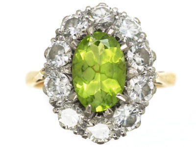 18ct Gold Peridot & Diamond Oval Cluster Ring