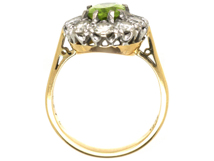 18ct Gold Peridot & Diamond Oval Cluster Ring