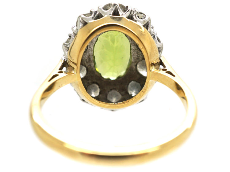 18ct Gold Peridot & Diamond Oval Cluster Ring