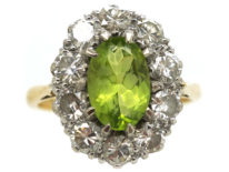 18ct Gold Peridot & Diamond Oval Cluster Ring