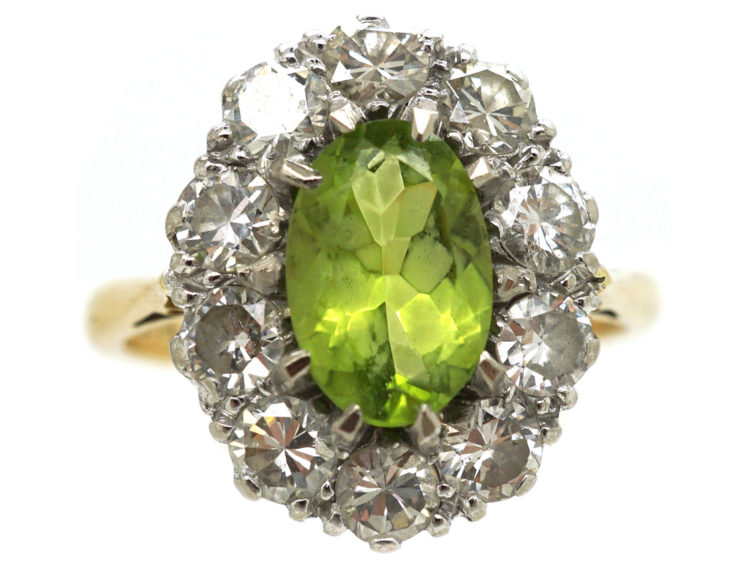 18ct Gold Peridot & Diamond Oval Cluster Ring