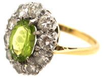 18ct Gold Peridot & Diamond Oval Cluster Ring