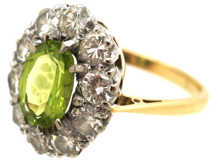 18ct Gold Peridot & Diamond Oval Cluster Ring