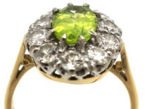 18ct Gold Peridot & Diamond Oval Cluster Ring