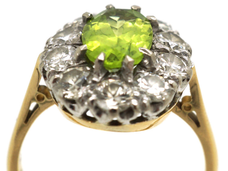 18ct Gold Peridot & Diamond Oval Cluster Ring