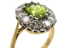18ct Gold Peridot & Diamond Oval Cluster Ring