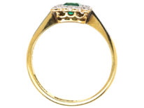 Art Deco 18ct Gold & Platinum, Emerald & Diamond Square Ring