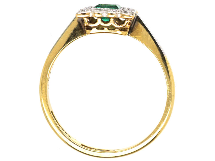 Art Deco 18ct Gold & Platinum, Emerald & Diamond Square Ring