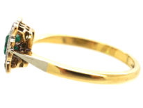 Art Deco 18ct Gold & Platinum, Emerald & Diamond Square Ring
