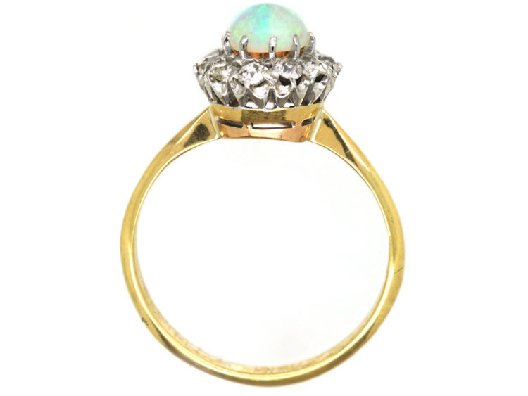Edwardian 18ct Gold, Opal & Diamond Cluster Ring