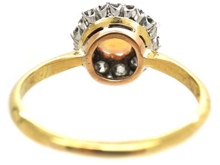Edwardian 18ct Gold, Opal & Diamond Cluster Ring
