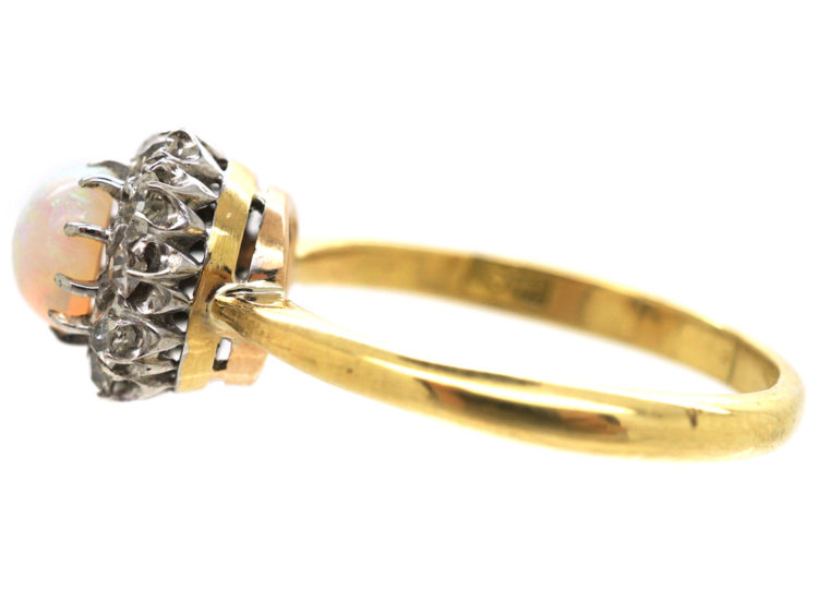 Edwardian 18ct Gold, Opal & Diamond Cluster Ring