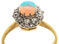 Edwardian 18ct Gold, Opal & Diamond Cluster Ring