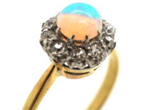 Edwardian 18ct Gold, Opal & Diamond Cluster Ring