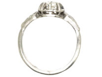 French Art Deco Platinum & Diamond Ring with Pierced Slanted Shoulders