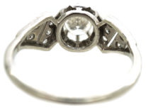 French Art Deco Platinum & Diamond Ring with Pierced Slanted Shoulders
