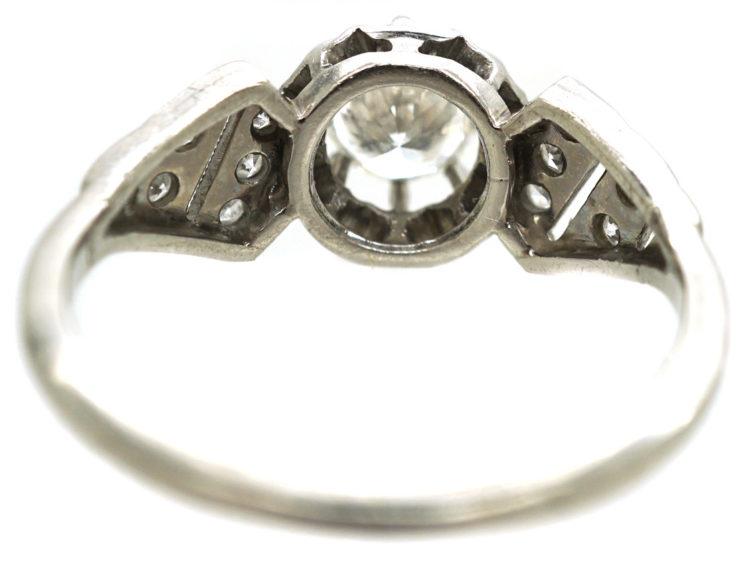 French Art Deco Platinum & Diamond Ring with Pierced Slanted Shoulders